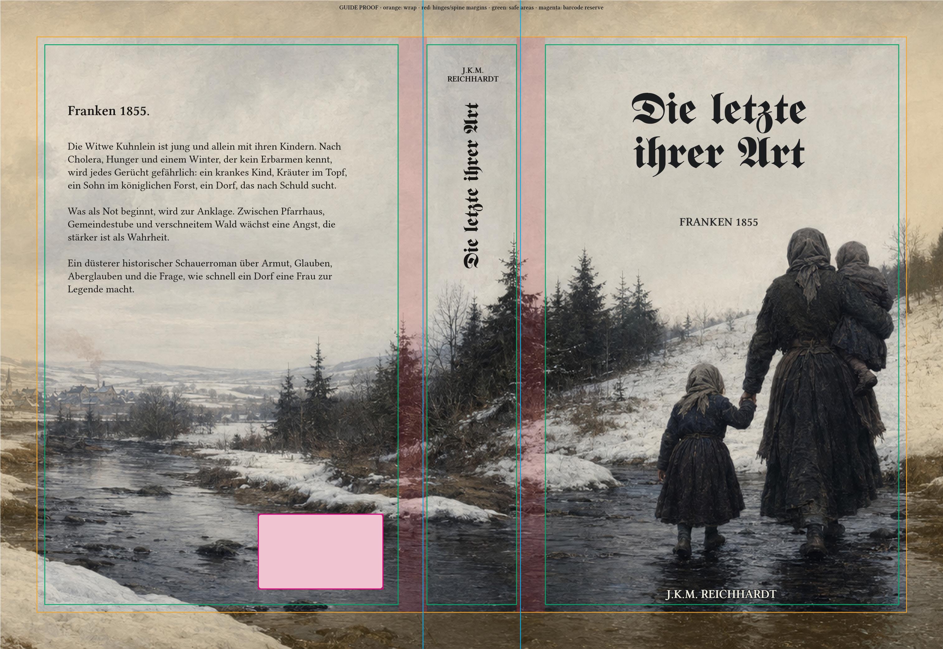 Hardcover-Umschlag im Format 6 × 9 Zoll mit Einschlag-, Falz-, Sicherheits- und Rücken-Guides