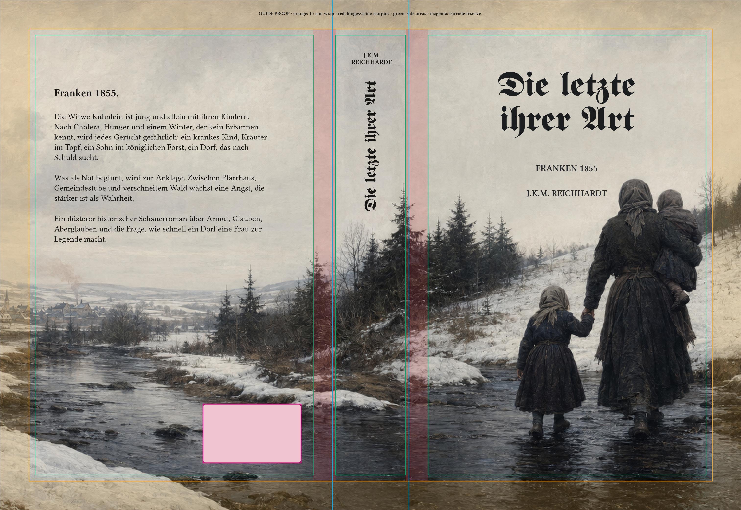 Hardcover wrap in 6 × 9 inch format with turn-in, fold, safety, and spine guides